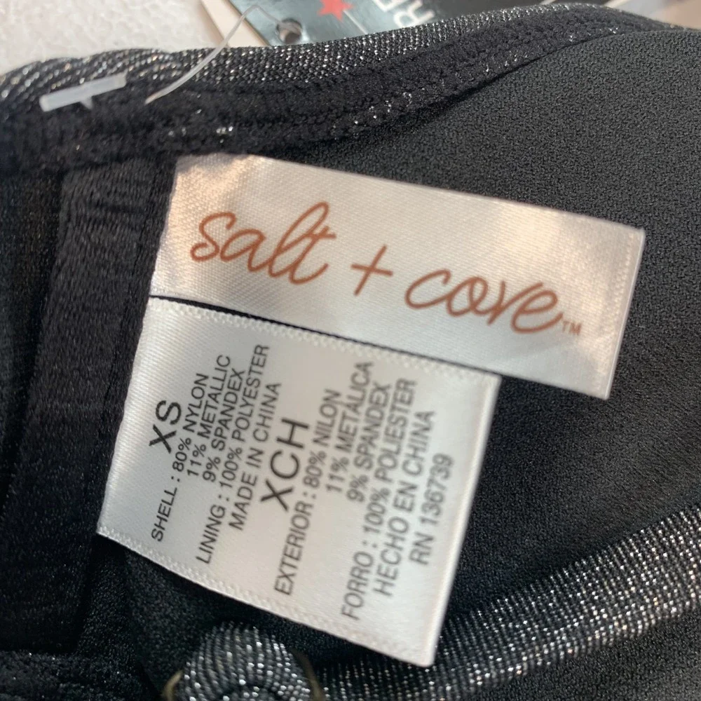Salt & Cove Junior's Swim Bikini Top XS Black Lurex Metallic Twist Front Beach